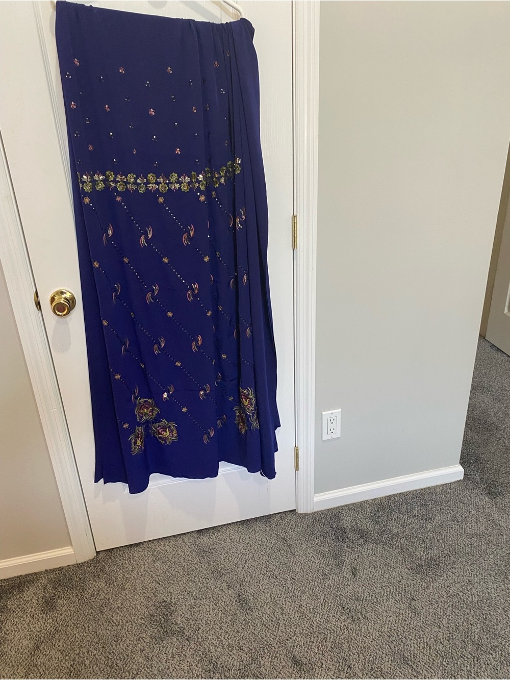 Embellished Navy Blue Formal  3 piece unstitched Indian dress top,bottom dupata - Picture 3 of 9